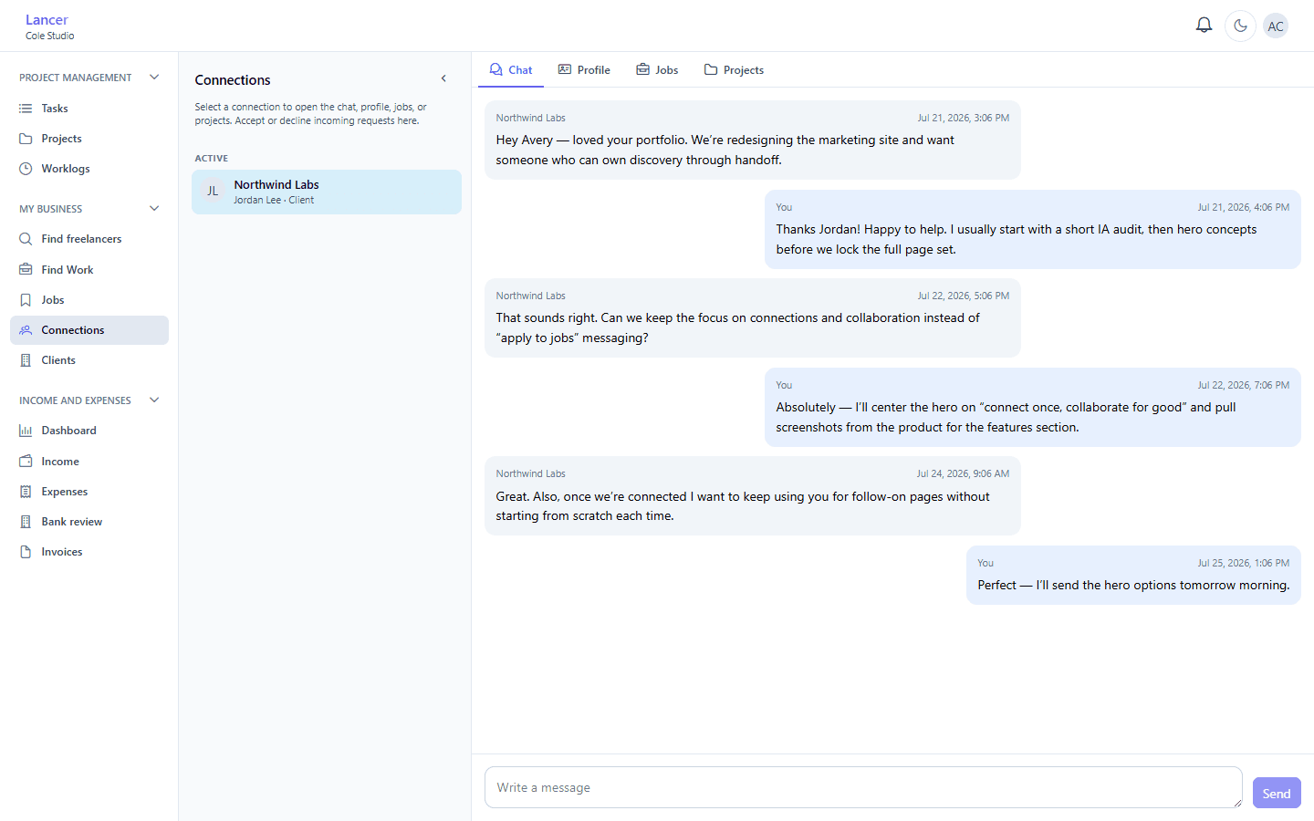 Chat thread with a connected client in Lancer